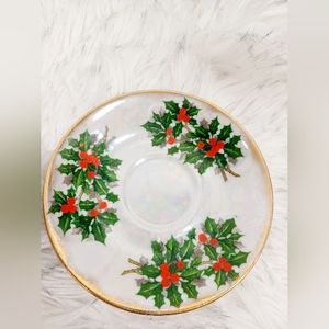 1950s Ucagco White Iridescent Holly Bone China 3" Desert Plates - Set of 4 VTG